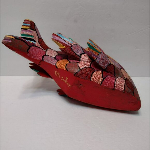 Pepe Santiago Oaxacan Alebrije Folk Art Fish Statue, Hand Painted Wood Carving - Picture 12 of 12